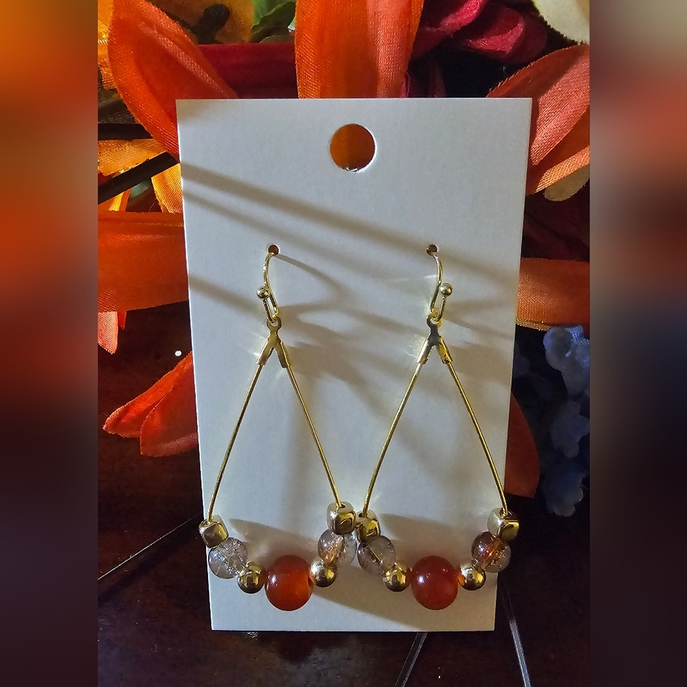 Elegant Gold and Brown Beaded Earrings
